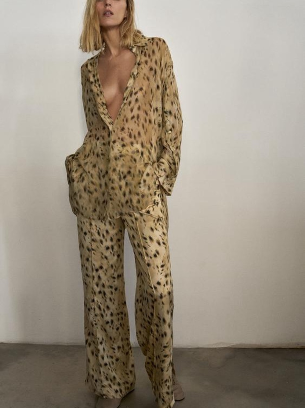 Zara Leopard Print Wide-Leg Matching Set